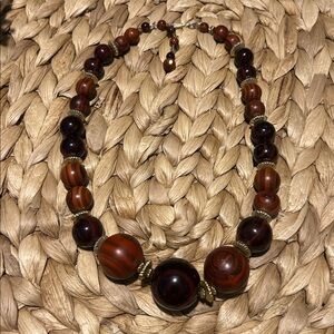 Vintage Stamped Hong Kong Wood Beaded Necklace